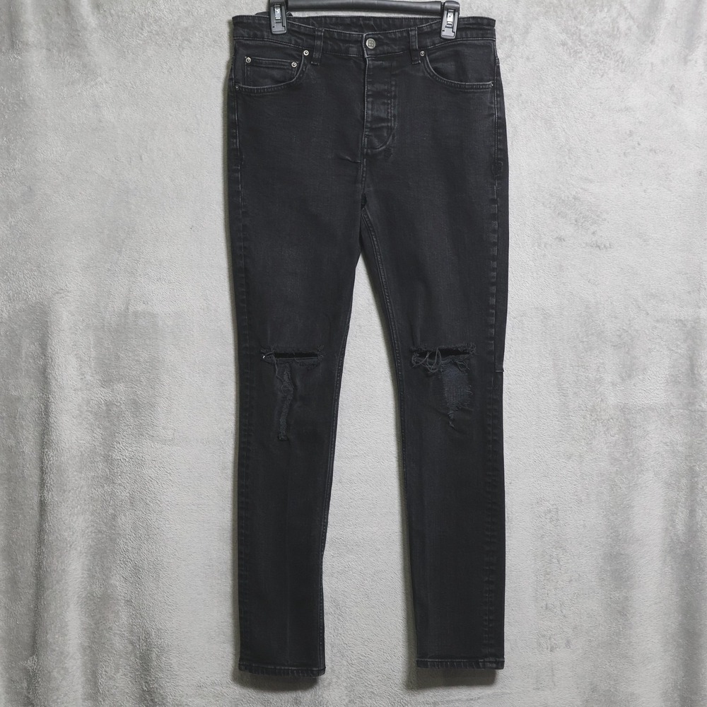 Ksubi Jeans Mens 33x31.5 Black Skinny Distressed Ripped Knee Stretch Denim Pants